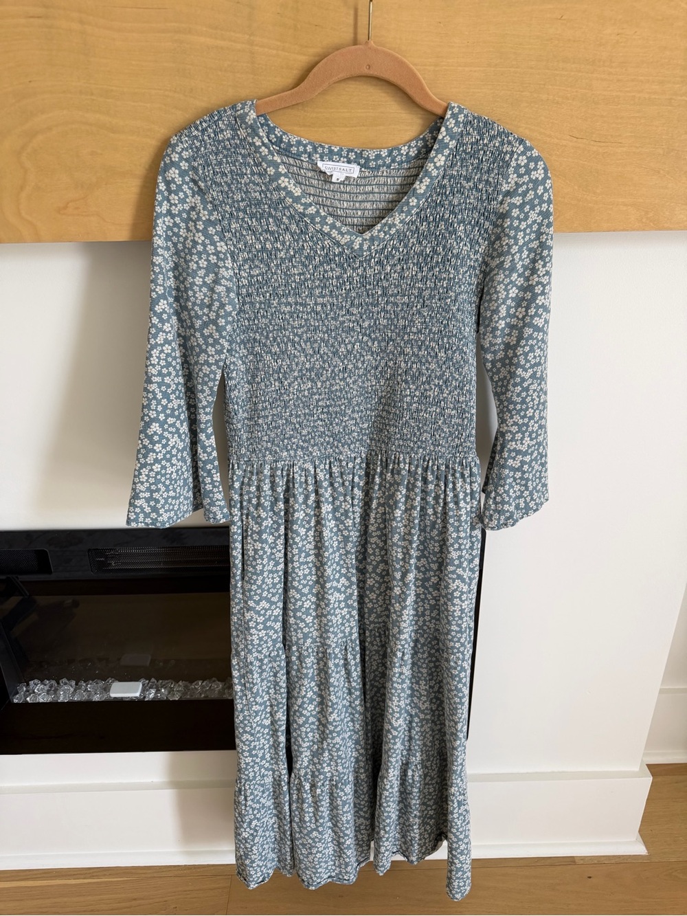 Sweet Salt Floral Smocked V-Neck Midi Dress in Light Blue